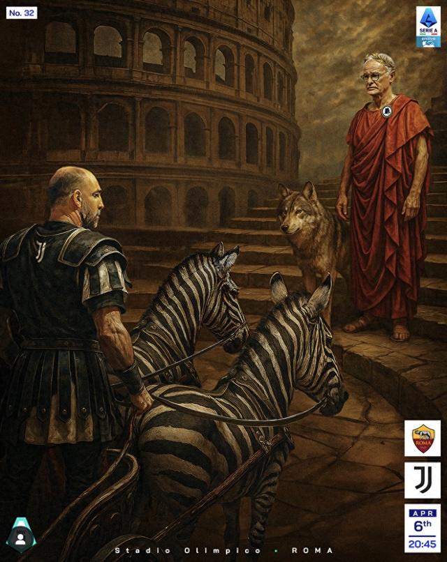意甲发布海报：拉涅利携红狼在斗兽场迎战驾斑马前来挑战的图多尔